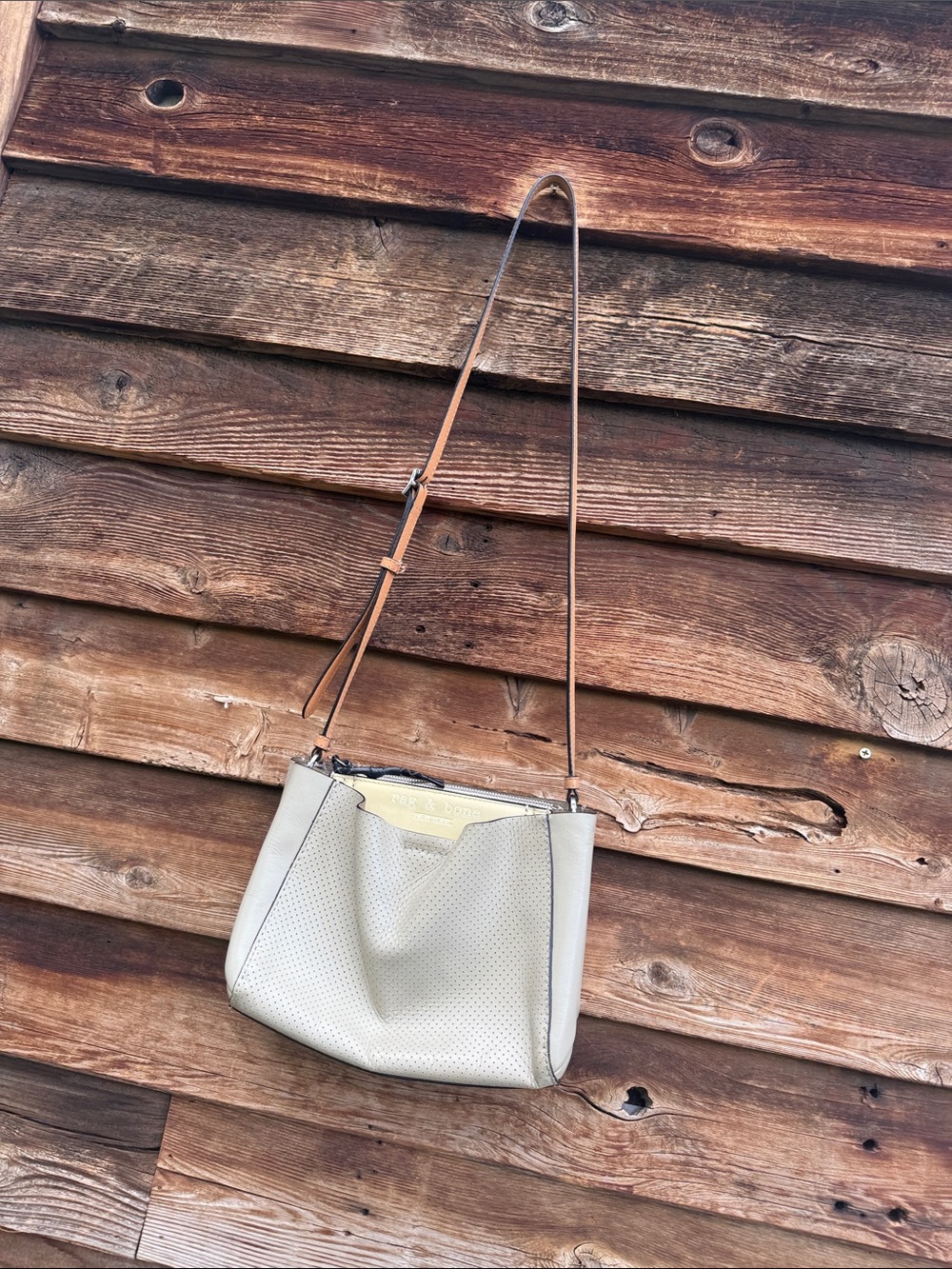 rag & bone Perforated Leather Crossbody in Light Taupe and Tan Trim - Picture 2 of 7